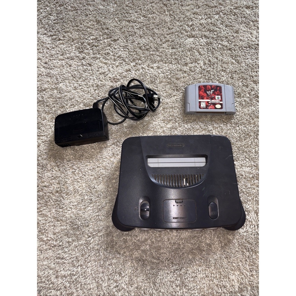 Nintendo 64 Home Console Tested / OEM power Cord And WWF Attitude